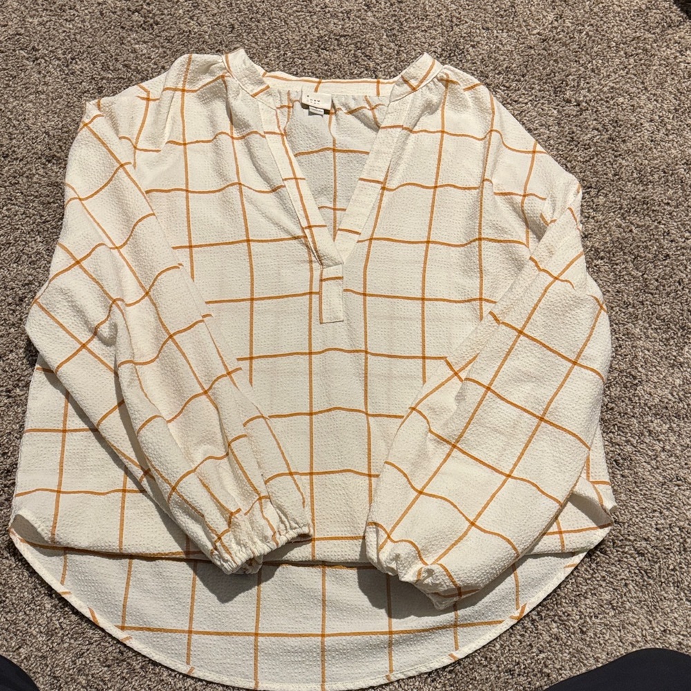a new day Cream and Orange Checkered Blouse